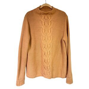 Lord & Taylor Brown Cotton Blend Chunky Oversized Cable‎ Knit Swearer XL